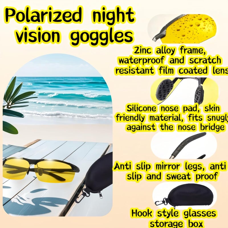 BUBBLE-FLY Polarized Night Vision Driving Glasses - Anti Glare Polarized Sunglasses for Men/Women, UV Protection for Driving/Fishing/Running，Anti-Glare Driving Goggles with Zinc Alloy Frame, Yellow Lens - Image 5